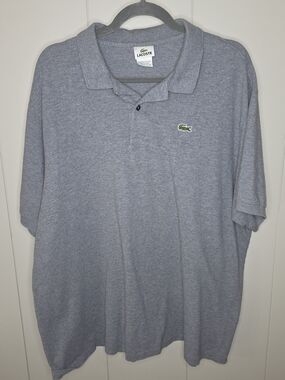 Lacoste Men’s Light Gray Polo with Green Crocodile Logo Sz 9 Crocodile